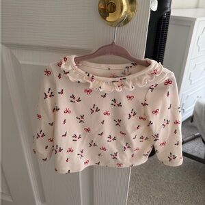 jumping beans Cream Ruffle Neck Top with Red Bows and Green Holly Dots